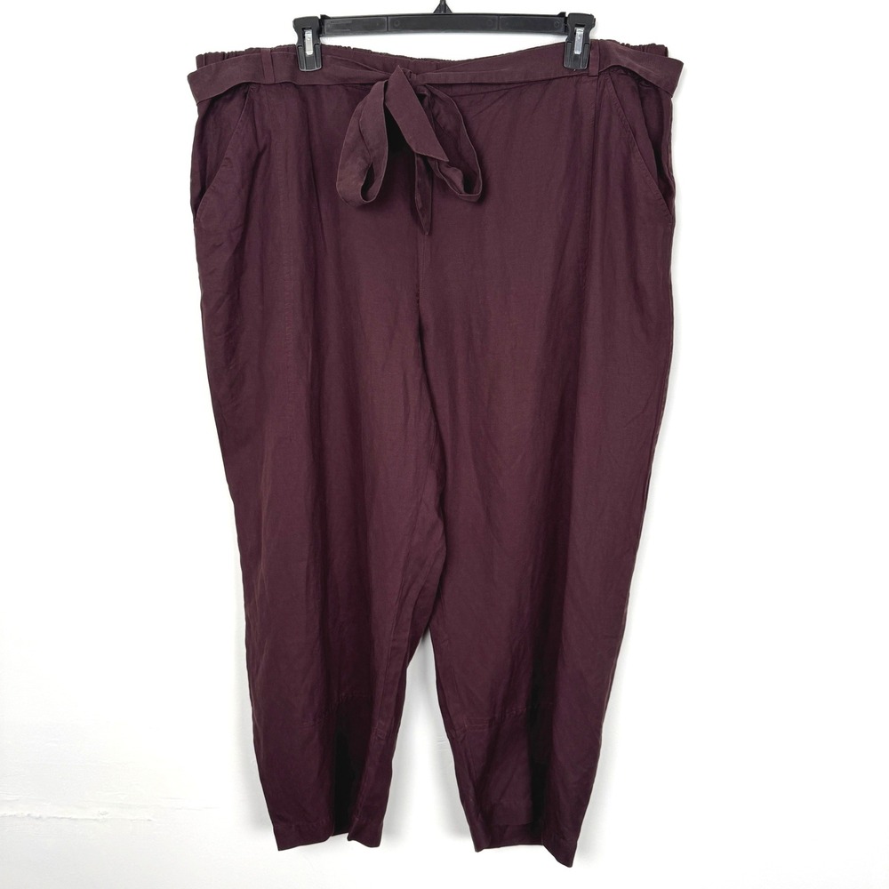 Eileen Fisher Lantern Ankle Pant Casis Plum 3X Tencel Linen Tie Waist